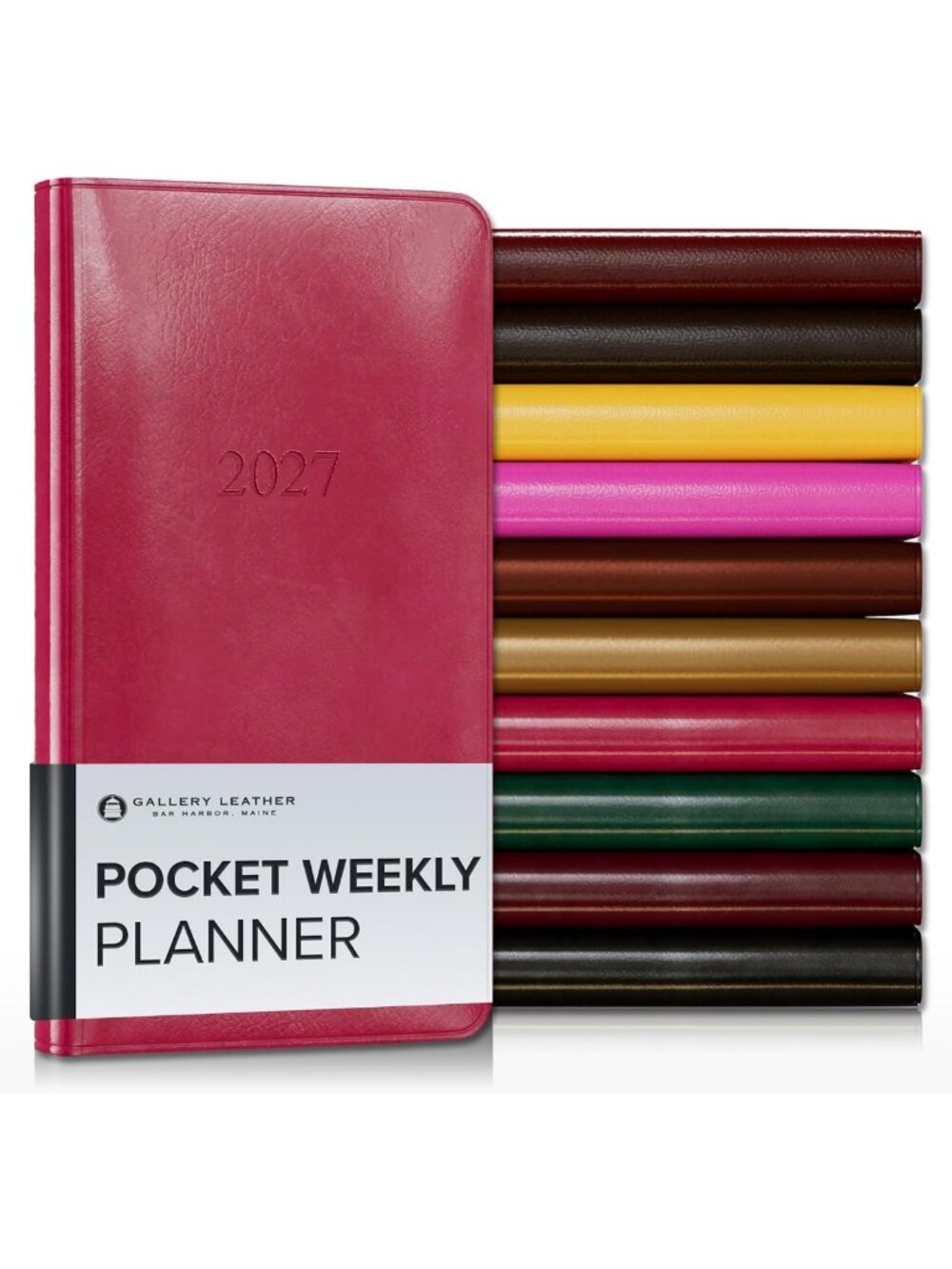 Stylish Leather Pocket Weekly Planner 2026-2027 | Acadia Wild Rose Design